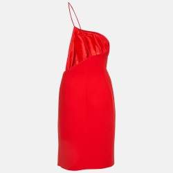 Pre Owned Calvin Klein Red Crepe One-Shoulder Short Dress XL