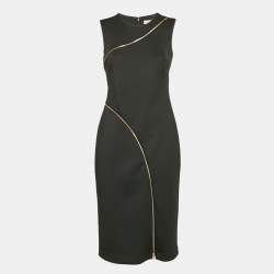 Pre Owned Calvin Klein Black Jersey Zipper Detail Sleeveless Sheath Dress M