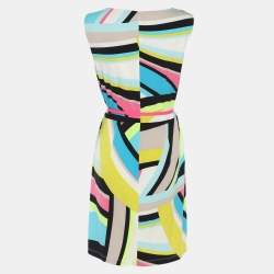 Pre Owned Calvin Klein Multicolor Printed Jersey Sleeveless Belted Mini Dress L