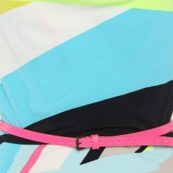 Pre Owned Calvin Klein Multicolor Printed Jersey Sleeveless Belted Mini Dress L