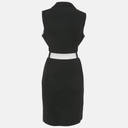 Pre Owned Calvin Klein Black Crepe Belted Sleeveless Short Dress S