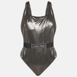 مملوكة مسبقًا Calvin Klein Silver Lamé Swimsuit XXL