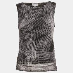 Pre Owned Calvin Klein Black Printed Mesh Sleeveless Top S