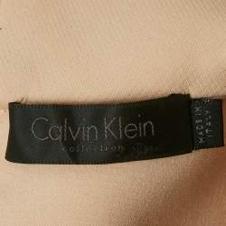 Pre Owned Calvin Klein Beige Crepe Mock Neck Mini Dress M