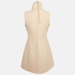 Pre Owned Calvin Klein Beige Crepe Mock Neck Mini Dress M