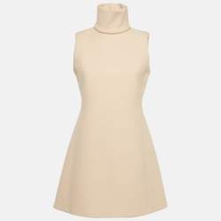 Pre Owned Calvin Klein Beige Crepe Mock Neck Mini Dress M