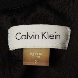 Pre Owned Calvin Klein Black Crepe Feather Trim Sheath Dress S