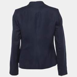 Pre Owned Calvin Klein Navy Blue Linen Blend Open-Front Blazer M