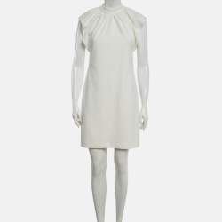 Pre Owned Calvin Klein White Crepe Ruffle Sleeve Mini Dress S