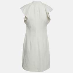 Pre Owned Calvin Klein White Crepe Ruffle Sleeve Mini Dress S