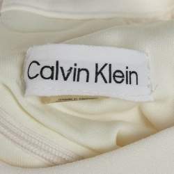 Pre Owned Calvin Klein White Crepe Ruffle Sleeve Mini Dress S