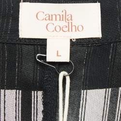 Camila Coelho Black Stripe Lurex Satin Amelia Playsuit L
