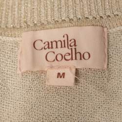 Pre Owned Camila Coelho Cream Lurex Knit Shoulder Cutout Detail Bexley Sweater Top M