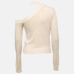 Pre Owned Camila Coelho Cream Lurex Knit Shoulder Cutout Detail Bexley Sweater Top M