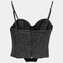 Pre Owned Camila Coehlo Black/Multicolor Tweed Cropped Bustier Top M