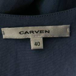 Carven Cornflower Blue Crepe Ruched Asymmetric Sleeve Shift Dress M