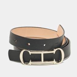 Carolina Herrera Black Leather Insignia Waist Belt 90CM