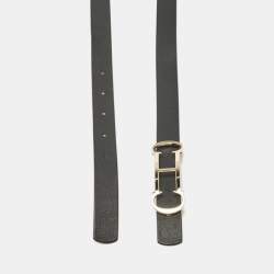 Carolina Herrera Black Leather Insignia Waist Belt 90CM