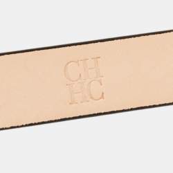Carolina Herrera Black Leather Insignia Waist Belt 90CM