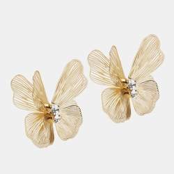 Pre Owned Carolina Herrera Laser Cut Butterfly Crystals Gold Tone Stud Earrings