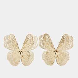 Pre Owned Carolina Herrera Laser Cut Butterfly Crystals Gold Tone Stud Earrings