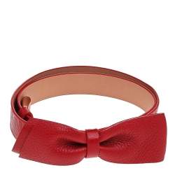 Pre Owned Carolina Herrera Red Leather Bow Belt 75CM
