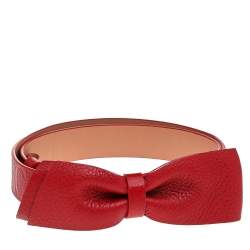 Pre Owned Carolina Herrera Red Leather Bow Belt 75CM