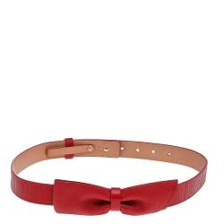 Pre Owned Carolina Herrera Red Leather Bow Belt 75CM