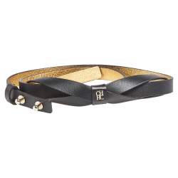 Pre Owned Carolina Herrera Black Leather Bow Slim Belt 75CM