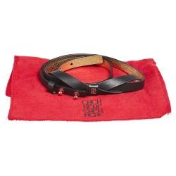 Pre Owned Carolina Herrera Black Leather Bow Slim Belt 75CM