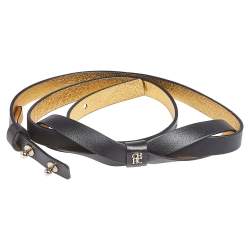Pre Owned Carolina Herrera Black Leather Bow Slim Belt 75CM