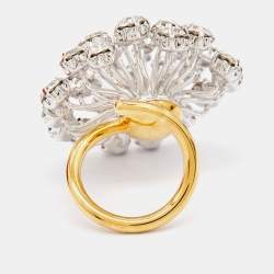Carolina Herrera Crystals Two Tone Metal Ring Size 53