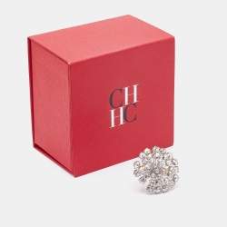 Carolina Herrera Crystals Two Tone Metal Ring Size 53