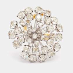 Carolina Herrera Crystals Two Tone Metal Ring Size 53