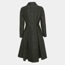 Pre Owned Carolina Herrera Black Textured Crepe Double Breasted Mid-Length Coat S