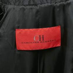 Pre Owned Carolina Herrera Black Textured Crepe Double Breasted Mid-Length Coat S