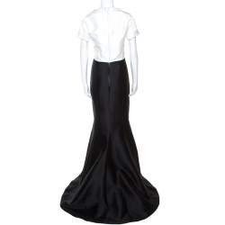 Pre Owned Carolina Herrera Ivory and Black Silk Blend Panel Flared Gown M