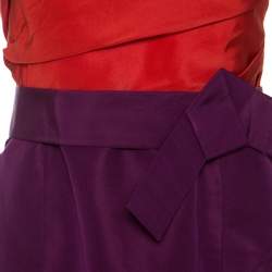 Pre Owned Carolina Herrera Red and Purple Color-block Silk Strapless Gown L