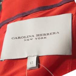 Pre Owned Carolina Herrera Red and Purple Color-block Silk Strapless Gown L