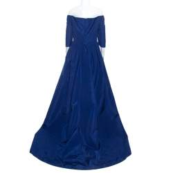 Pre Owned Carolina Herrera Blue Silk Off Shoulder Gown XL