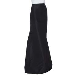 Carolina Herrera Black Silk Fit & Flare Long Skirt L