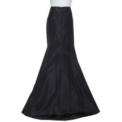 Carolina Herrera Black Silk Fit & Flare Long Skirt L