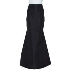 Carolina Herrera Black Silk Fit & Flare Long Skirt L