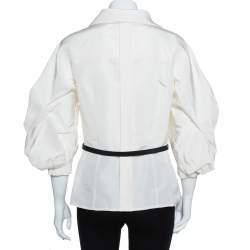 Pre Owned Carolina Herrera Ivory White Silk Faille Blouse M