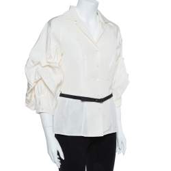Pre Owned Carolina Herrera Ivory White Silk Faille Blouse M
