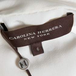 Pre Owned Carolina Herrera Ivory White Silk Faille Blouse M