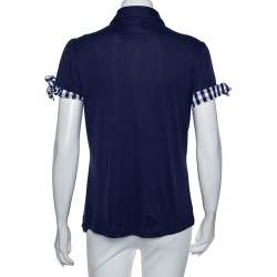 Pre Owned Carolina Herrera Indigo Cotton Check Trim Detail Polo T-Shirt L