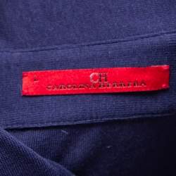 Pre Owned Carolina Herrera Indigo Cotton Check Trim Detail Polo T-Shirt L