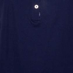 Pre Owned Carolina Herrera Indigo Cotton Check Trim Detail Polo T-Shirt L