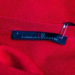 مملوكة مسبقًا CH Carolina Herrera Red Knit Buttoned Bow Neck Detail Cape Cardigan L